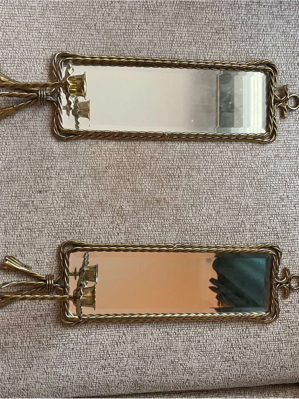 Gold Rope Frame Wall Mirror with Candle Holders - Gold